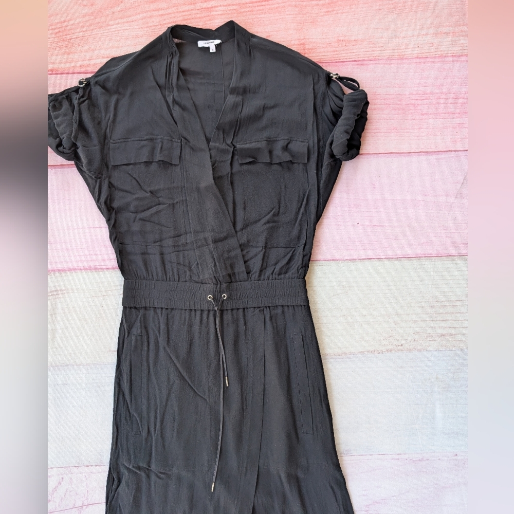 Helmut Lang Black Roll Tab Sleeve Wrap Front Shirt Dress 2/XS - Picture 3 of 5